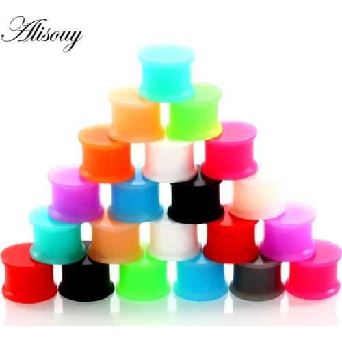 Alisouy 1 Pair Silicone Flexible Thin Double Flared Ear Plugs Flesh Tunnel Ear Gauge Expandar Stretcher Earrings body Piercing