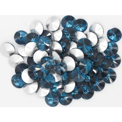 100pcs/lot Blue Zircon Color 8mm,10mm,12mm,14mm,16mm,18mm,20mm Chinese Top Quality Round Fancy Stone Rivoli glass beads