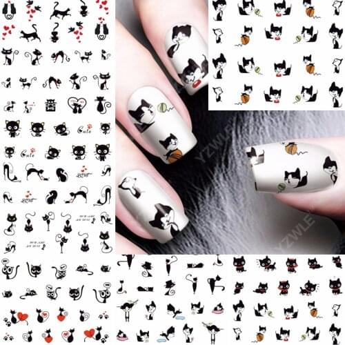 12 sheets water decal nail art decorations nail sticker tattoo full Cover cute cat Decals manicure supplies A493-504