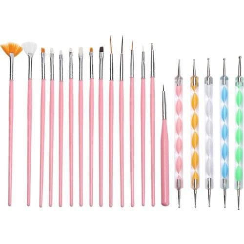 20Pcs Mandala Dotting Tool Kit Nylon Hair Paint Brush Acrylic Stick Steel Dotting Pen DIY Craft Painting Rock Stones Stencil