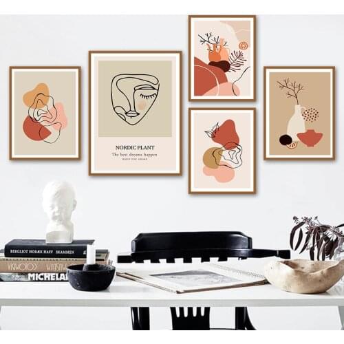 Abstract Face Line Circle Bottle Plants Wall Art Canvas Painting Nordic Posters And Prints Wall Pictures For Living Room Decor