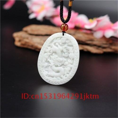 Accessories Natural Men Gifts White Jade Jewelry Carved Dragon Charm Necklace Pendant Fashion for Amulet Chinese