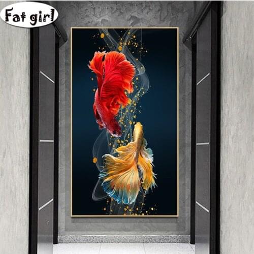 Diamond Painting Koi Fish Cross Stitch Full Square Round Rhinestone Embroidery Mosaic Home Decoration