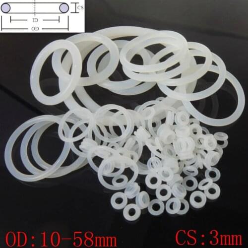White Food Grade Silicon Rubber O-Ring Seals Washer Cross Section 3mm OD 10-58mm