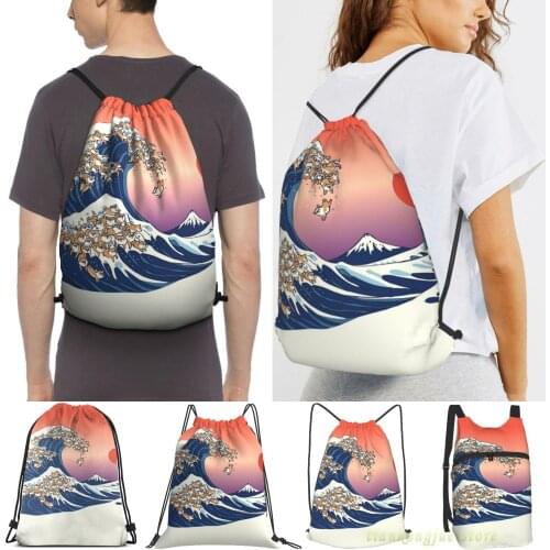 The Great Wave Of Shiba Inu Men Outdoor Travel Gym Bag Waterproof Drawstring Backpack Women Fitness Swimming Bag