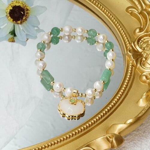 Longevity Lock Women Fashion Natural Stone Peridot Gourd Bracelet Women Girl Jewelry