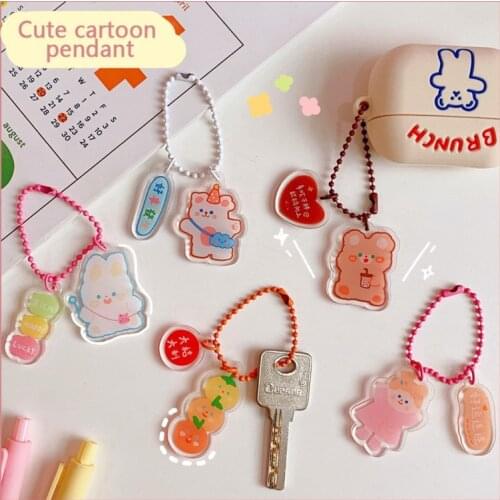 Ins Cartoon Cute Bear Rabbit Keychain Transparent Acrylic Girl Schoolbag Decorative Pendant Kawaii Accessories Fashion Ornament