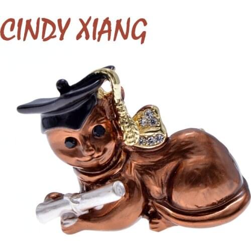 CINDY XIANG Enamel Bachelor Cap Cat Brooch Creative Design Animal Pin Graduate Kitty 3 Colors Choose High Quality