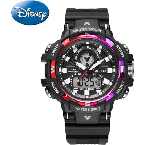 Disney Official Micky Mouse Children Dual Display Sport Wristwatches50m Waterproof Multi Function Kids Student Clock Boy Girls