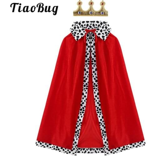 Kids Boys Halloween Prince King Costume Red Velvet Cloak Cape with Crown Children Stage Performance Carnival Cosplay Party Set