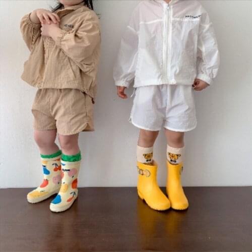 7714 Children Clothing Set Summer New Pure Color Boys Suit Light Coat Baby Air Conditioning Shirt +Short Girls Sunscreen Clothes