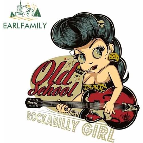 EARLFAMILY 13cm x 11.5cm for Rockabilly Girl Playing Guitar Old School Car Stickers and Decals Vinyl Car Sticker Waterproof 3D
