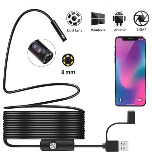 Inspection Camera 8mm Dual Lens Endoscope 1080p Waterproof Semi Rigid Tube 4.5 inch Screen Borescope Wifi Industrial Endoscope