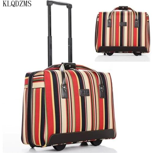KLQDZMS 16/18inch fashion travel bags stripe rolling luggage trolley men women travel bags spinner on Wheels