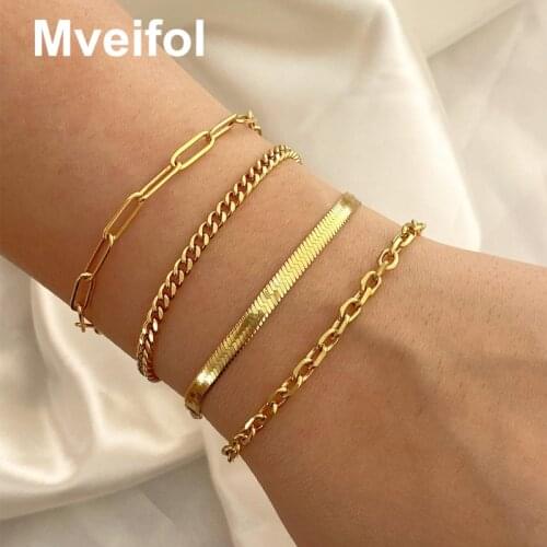 Fashion Stainless Steel Cuban Link Figaro Paperclip Herringbone Snake Chain Bracelet for Women Stacking Layered Link Bracelets