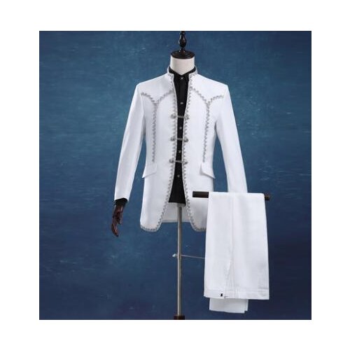 Singer star style dance stage clothing for men suit set with pants mens wedding suits costume groom formal dress royal white