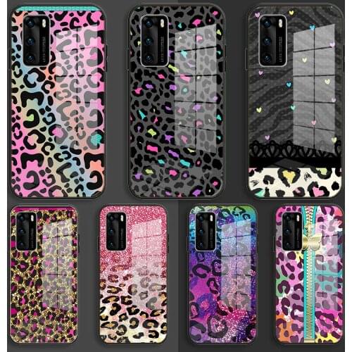 Soft Glass Case For Huawei P40 P30 P20 Pro Lite Plus p30lite p40lite E P samrt 2020 TPU Cover glitter leopard seamless skin