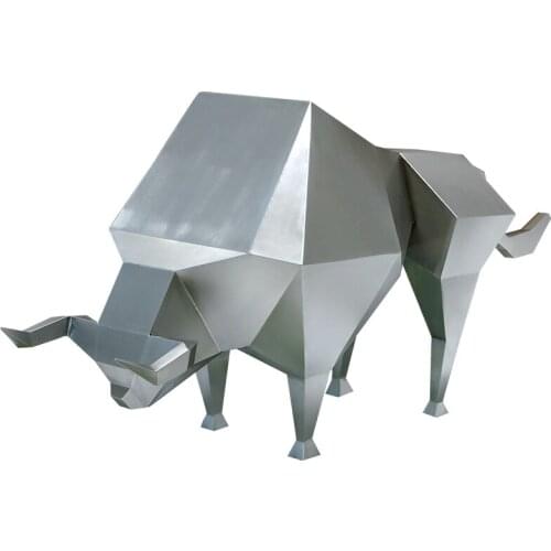 Stainless steel outdoor large-scale floor-to-ceiling sculpture garden landscape sketch decoration hotel sales lucky crafts cow