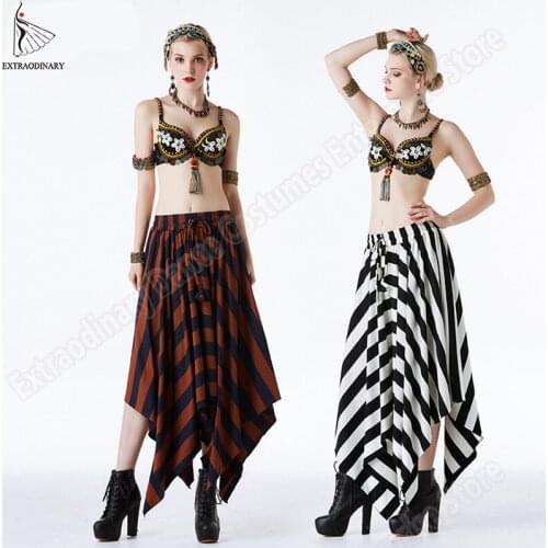 New ATS Tribal Women Belly Dance Costumes Set Bra Skirt Gypsy Vintage Coins Hand Beading Bellydance Performance Clothes Top
