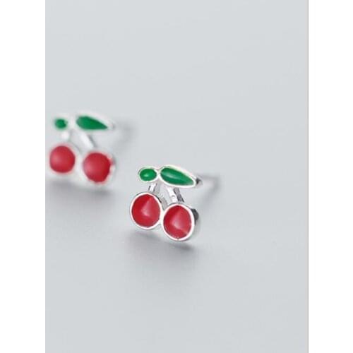 New Arrival Fruit Creative 925 Sterling Silver Jewelry Exquisite Lovely Sweet Little Cherry Simple Fashion Earrings SE244