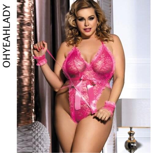 Ohyeahlady Sexy Lingerie Pornos Body Suit Lace Floral Teddy Lingerie With Wrist Restraints Open Crotch Bodysuit Lingerie