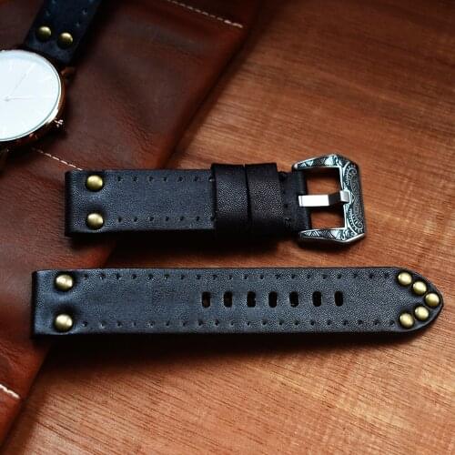 Handmade Vintage Genuine Leather Watchbands Red/Green/Black/Yellow Watchband Strap for Panerai Belt Carving Buckle18 20 22 24mm
