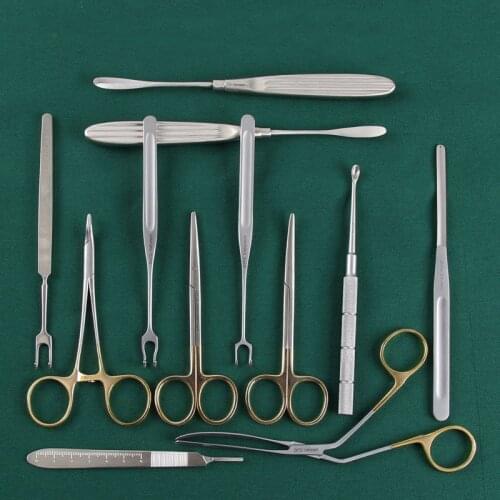 Rhinoplasty 12-piece set, double ball hook tissue scissors, periosteal stripper, PTFE placement forceps, nose spatula
