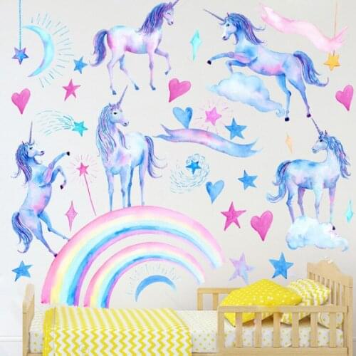 Ins Style Unicorn Wall Stickers Waterproof Removable Heart Rainbow Stars Unicorn Sticker For Bedroom Living Room Mural Decor