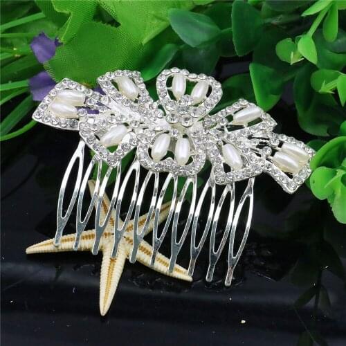 Wedding Bridal Pearl Flower Leaves Crystal Hairpin Hair Comb Hair Clips Women Girls Party Jewelry Accessories Decoration Gifts