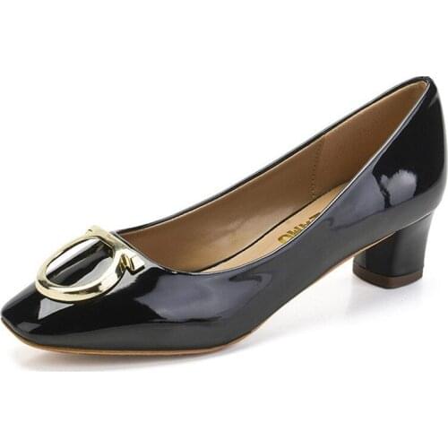 2021 Patent Leather Square Toe Women Pumps Professional New Flats Casual Single Shoes Feminine Working Med-Heeled Fashion Shoes