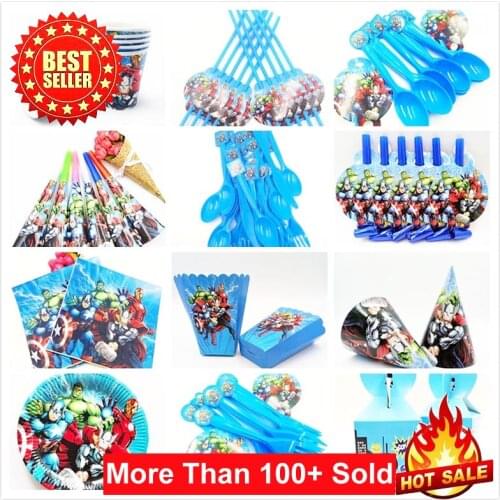 Superhero Avengers Birthday Party Decorations Kids Disposable Tableware Tablecloth Cups Plates Banner Caps Balloons Baby Shower