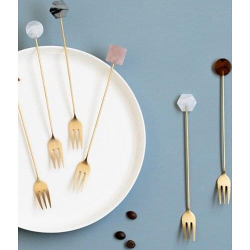 Stainless Steel Western Dinner Fork Cake Dessert Forks Creative Geometric Long Handle Fork Home Meal Supplies