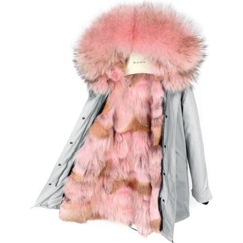 2021 New Winter Natural Fur Coat Real fox Fur Lining Star Style Classics Parka Womens Long Outerwear wear
