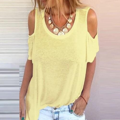 Ladies New Strapless Loose Solid Color Top Summer Round Neck Casual Loose Large Size Solid Color T-Shirt Strapless Casual Top