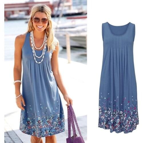 2021 Summer Sleeveless O-Neck Dress Cotton Printed Draped Loose Casual Sleeveless Flower Loose Dress Fashion Bohemian Style New