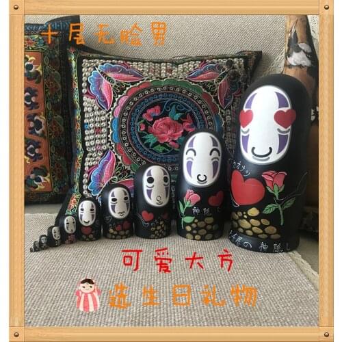 10pcs Wooden Japanese Anime Matryoshka Doll Kawaii Faceless Man Hand Painted Nesting Dolls Babushka Russian Doll Children Toys