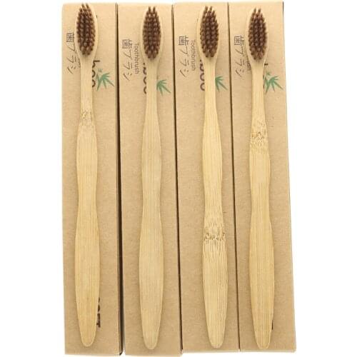 100 Pieces Brown 100% Bamboo Toothbrush Wood toothbrush Novelty Bamboo soft-bristle Capitellum Bamboo Fibre Wooden Handle