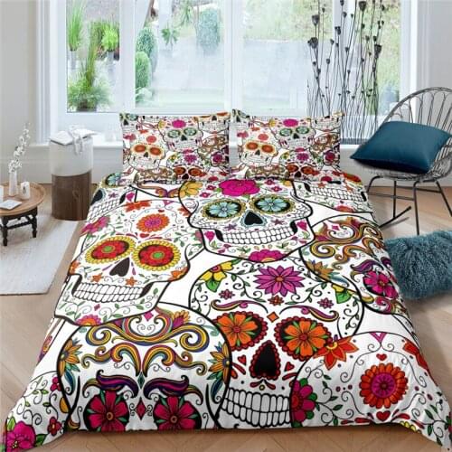 Luxury 3D Skull Flower Printed 2/3Pcs Kid Bedding Set Comfortable Duvet Cover Pillowcase Home Textile Single Queen and King Size