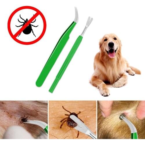 2PCS Tick Removal Tool Stainless Steel Professional Tick Flea Tweezers Cleaning Tool Quickly Safely Remove Mites Ticks From Dog