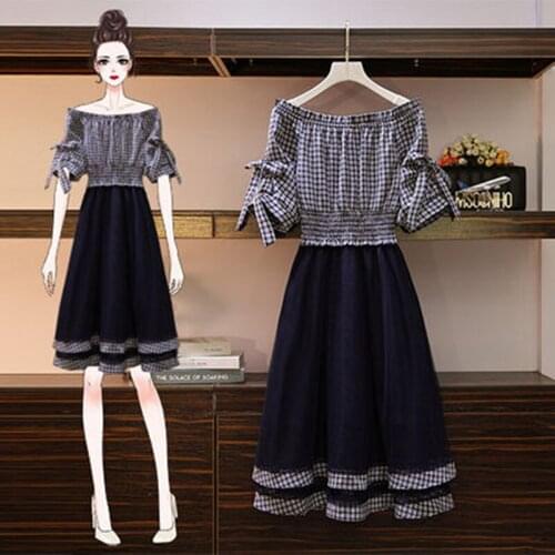 2021 Spring New Plus Size Plaid Patchwork Dress Women High Waist Dress Elegant Fashion Loose Dress