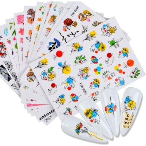 WUF 3D Leaves Decal Nail Stickers Tropical Summer Tattoo Watercolor Anime Nail Art Design Adhesive Decor Accessories