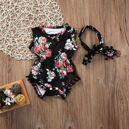 0-24M Babies lovely Floral Bodysuit Toddler Baby Girls Sleeveless Bodysuits One-pieces Sunsuit Headband 2Pcs Outfits Clothes