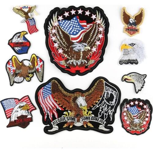 Large embroidery eagle a National flag Punk Small patch embroidery clothes iron on patches for clothes Iron-On Sew-On popular