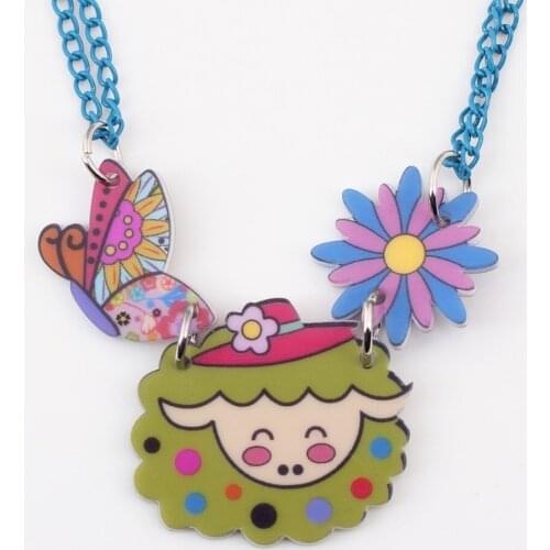 Bonsny sheep necklace pendant acrylic pattern 2016 news accessories spring summer cute animal design girls woman fashion jewelry