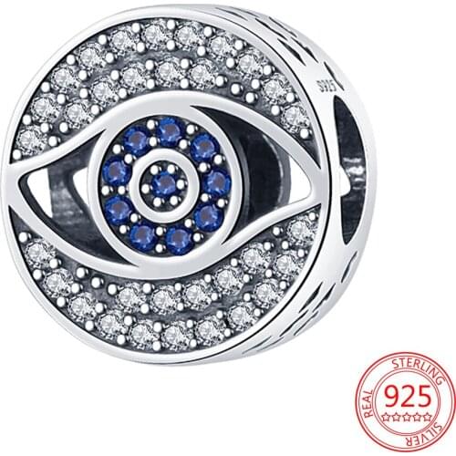 Hot Sale 100% 925 Sterling Silver Pave Blue&white Zircon Eyes Beads Charms Fit Original Pandora Bracelet Women Diy Jewelry Gift