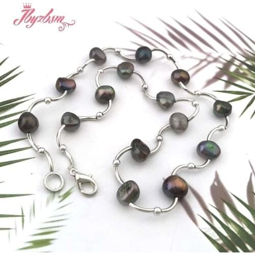 6-8mm Freeform Natural Freshwater Pearl Stone Beads White Silver Plate Woman Christmas Gift Wedding Fashion Chokers Necklace 16"