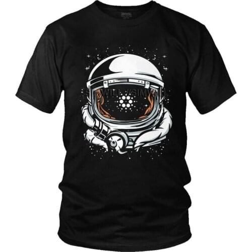 Cardano Tshirt Men Novelty Tees Top Cotton T Shirt Short Sleeve ADA Cryptocurrency and Funny Astronaut Taxi to the Moon T-shirt