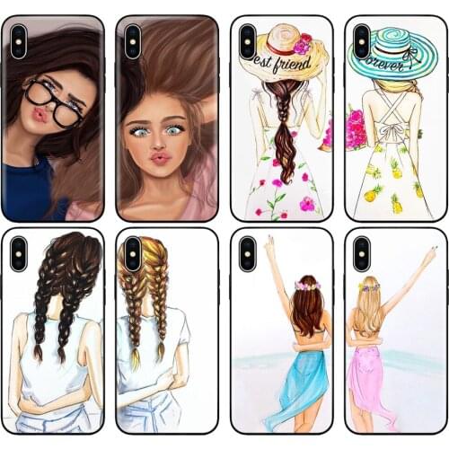Black tpu case for iphone 5 5s SE 2020 6 6s 7 8 plus x 10 XR XS 11 pro MAX case cover Girls Brunette Blonde Best Friends BFF