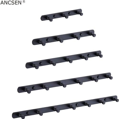 Black Round hook Wall Mounted 3/4/5/6/7 Stainless steel Kitchen Wall Door Clothes Towel Hat Row Hooks Robe Hooks Hanger