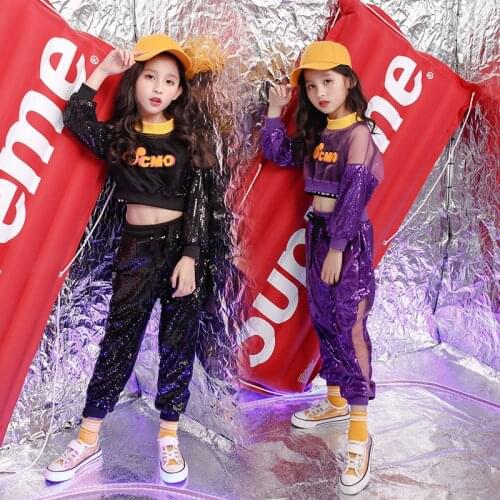 Children Sequined Hip Hop Clothing Cropped Tops Casual Pants for Girls Jazz Dance Costumes Ballroom Dancing Clothes Stage wear